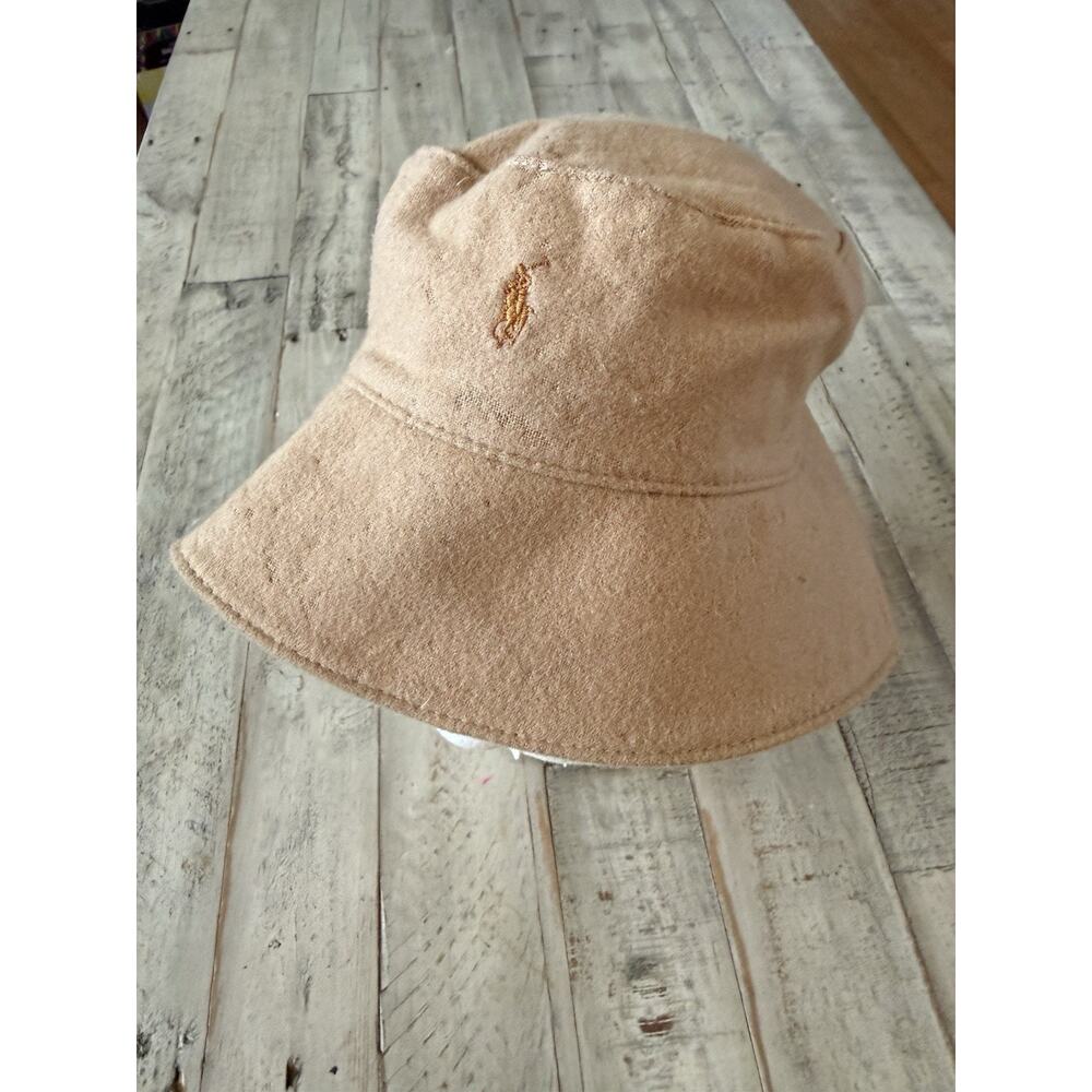 VTG Ralph Lauren Polo Wool Bucket Hat Green Pony OS Tan RARE! - Picture 2 of 8
